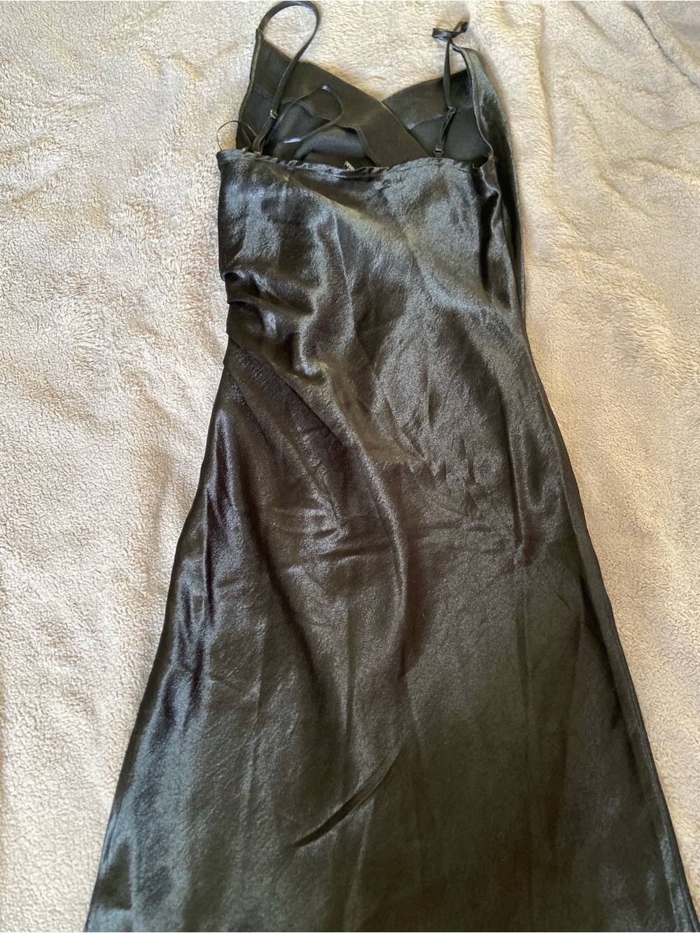 Fashion Nova Black Satin Maxi Slip Dress with Strappy Back